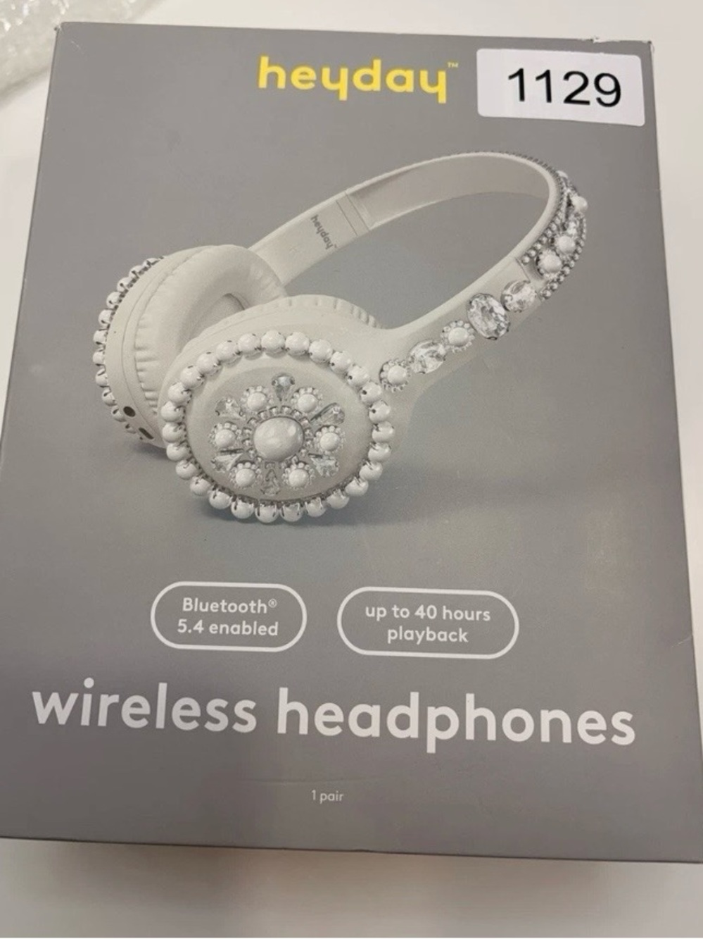 heyday White Jeweled Wireless Headphones